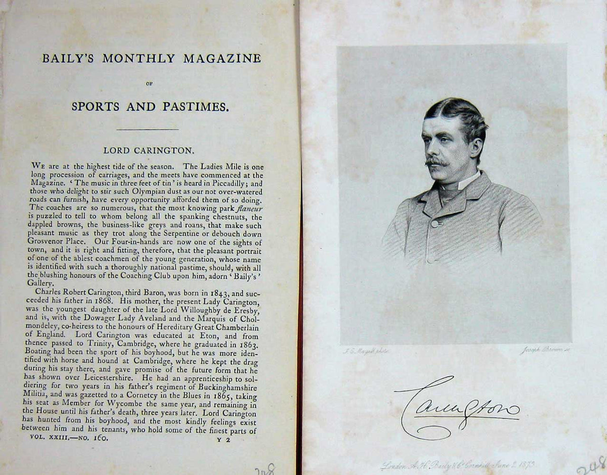 Original Old Antique Print 1873 Portrait Charles Robert Lord Carington 19th