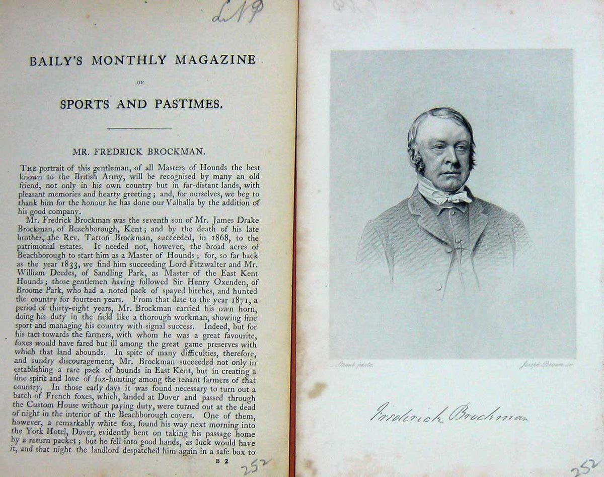 Original Old Antique Print 1873 Portrait Mr Frederick Brockman Hunting 19th