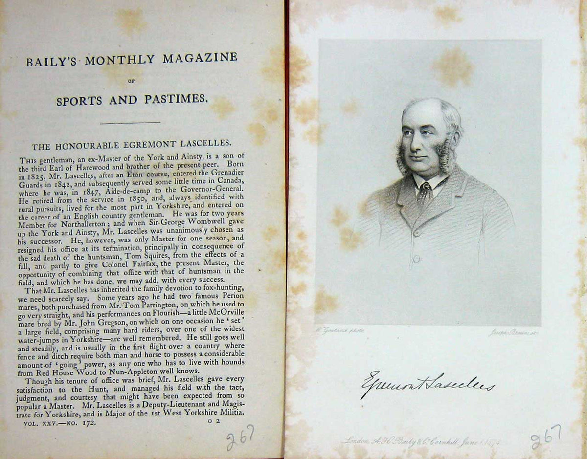 Original Old Antique Print 1874 Portrait Honourable Egremont Lascelles 19th