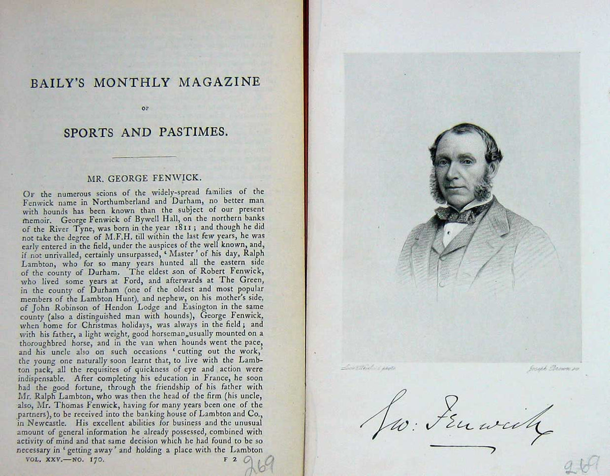 Old Antique Print Ref.740 1874 Portrait Mr George Fenwick Hunting Sport