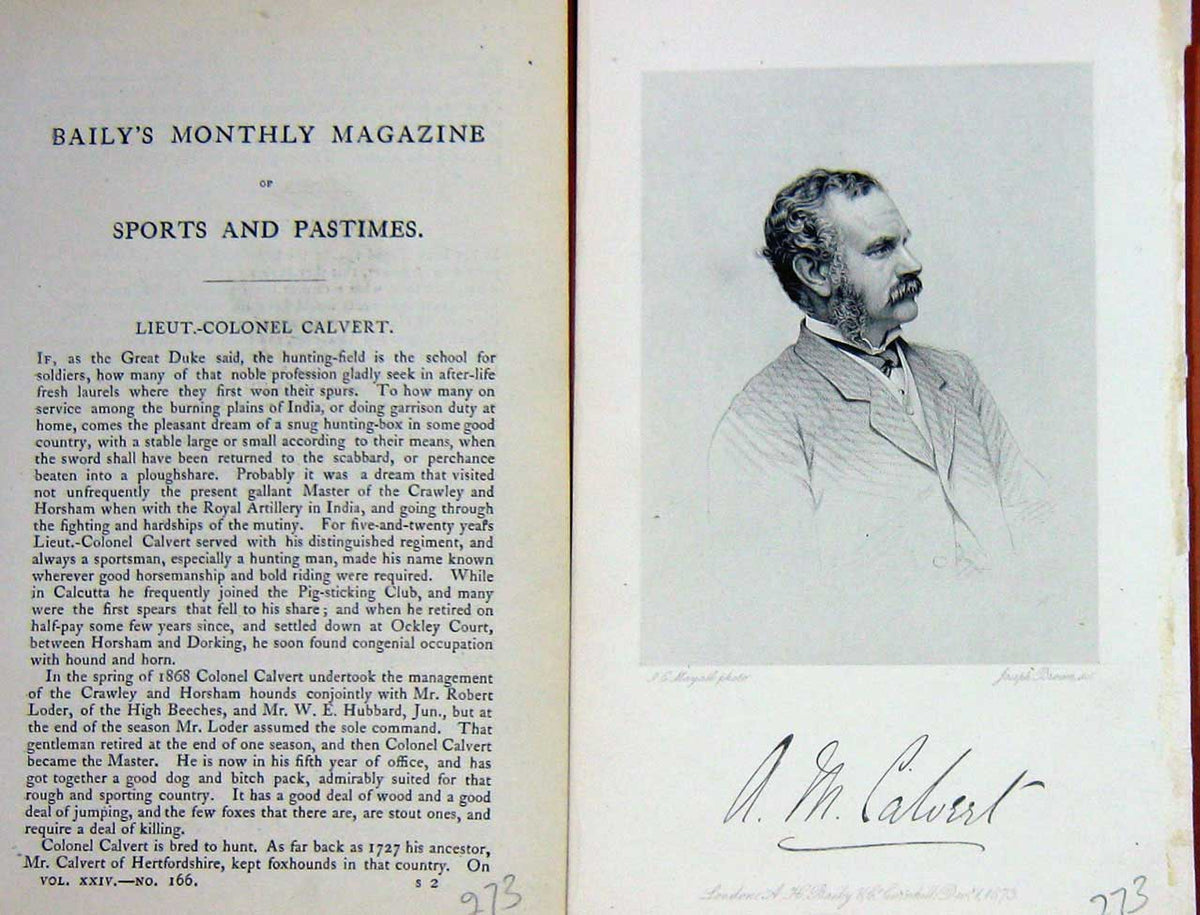 Original Old Antique Print 1874 Portrait Lieut-Colonel Calvert Hunting 19th
