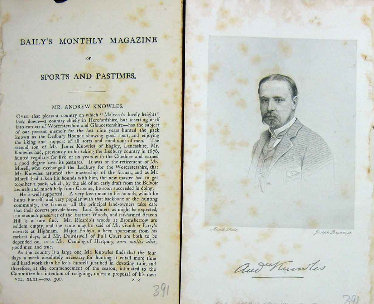 Original Old Antique Print Portrait 1885 Mr Andrew Knowles Lancashire Victorian