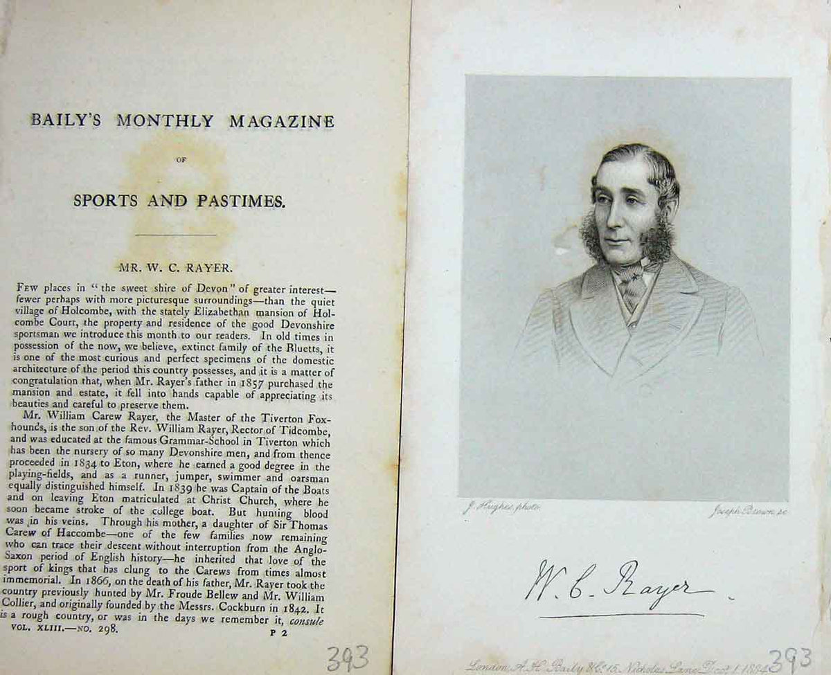 Original Old Antique Print Portrait Mr William Carew Rayer 1884 Hunting 19th