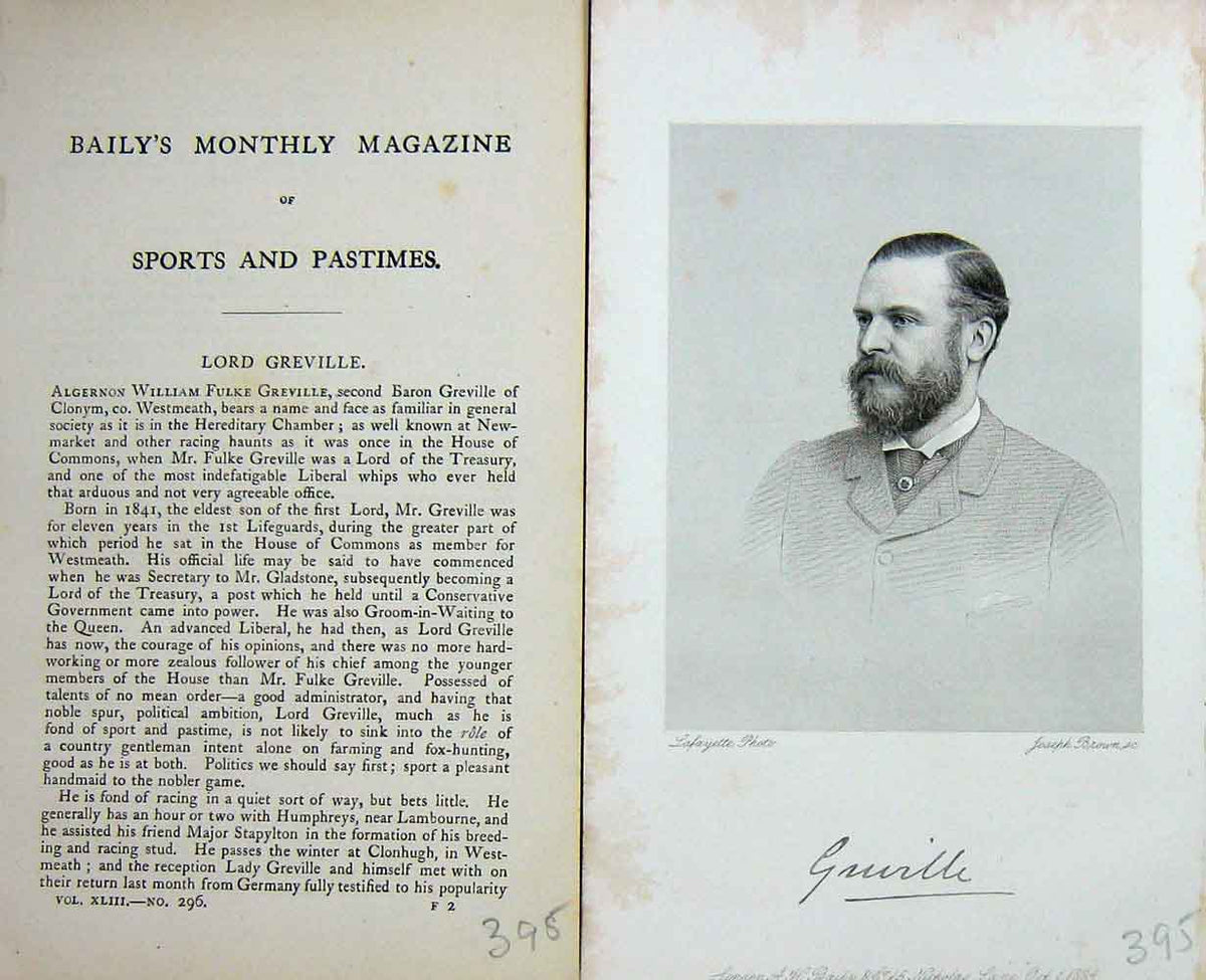 Original Old Antique Print Lord Algernon William Fulke Greville Portrait