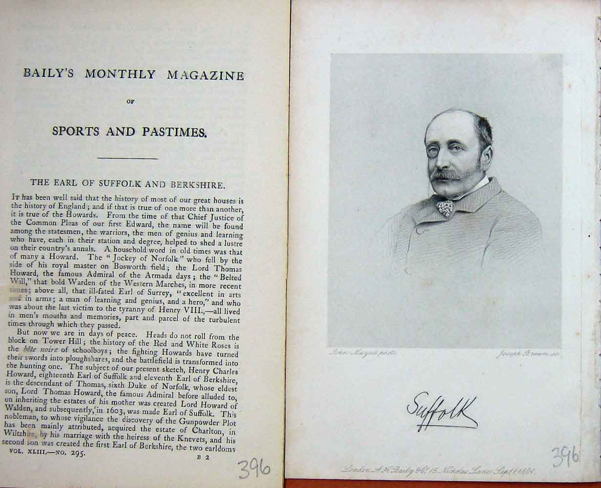 Original Old Antique Print Portrait 1884 Earl Suffolk Berkshire Jockey 19th