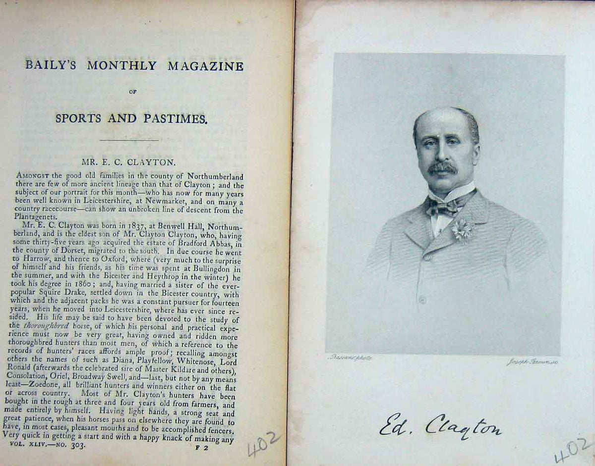 Original Old Antique Print 1885 Mr E. C. Clayton Jockey Sport Portrait 19th