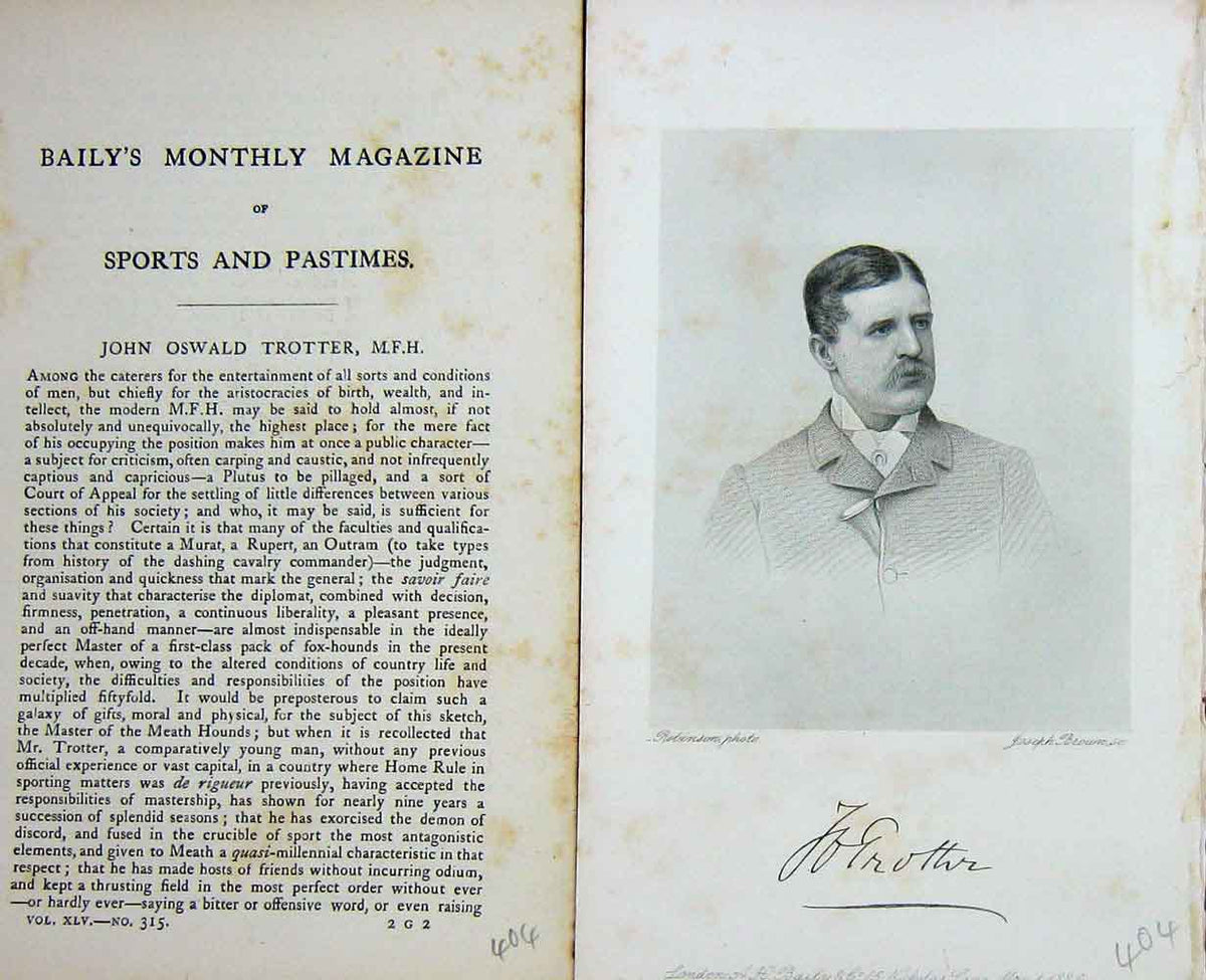 Original Old Antique Print 1886 John Oswald Trotter M.F.H Portrait Victorian
