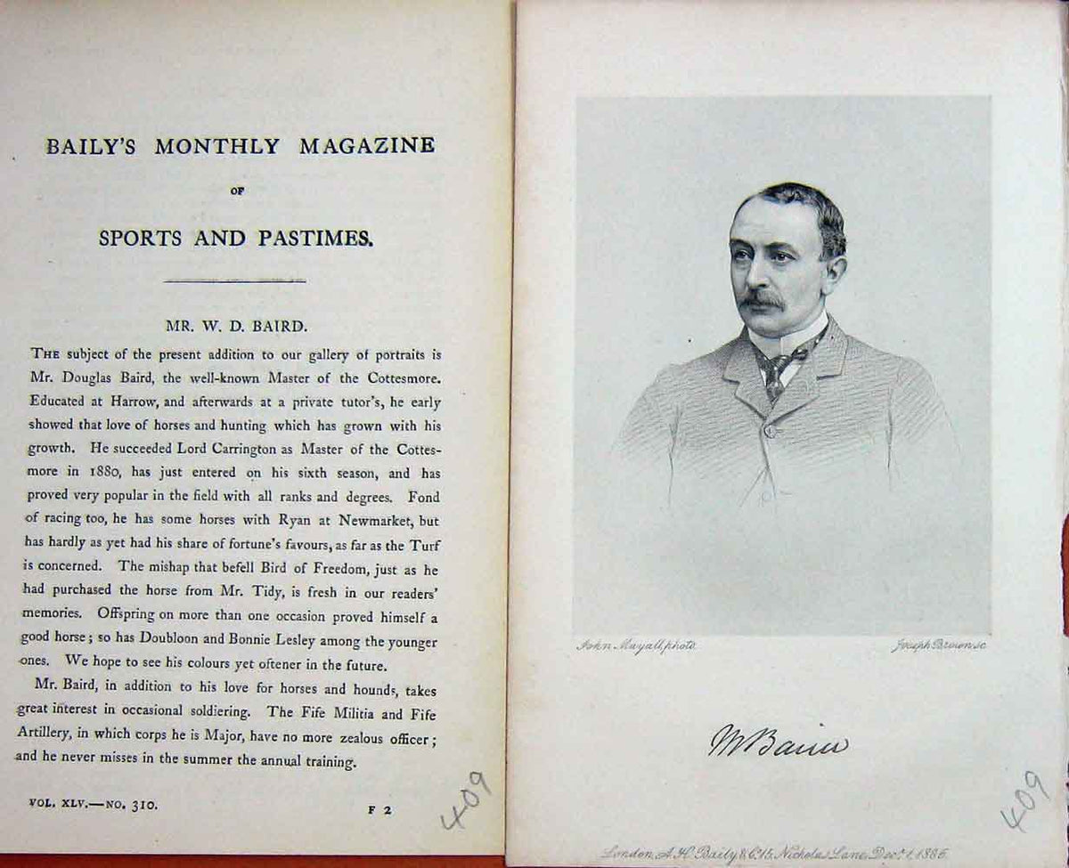 Original Old Antique Print Portrait 1885 Douglas Baird Master Cottesmore 19th