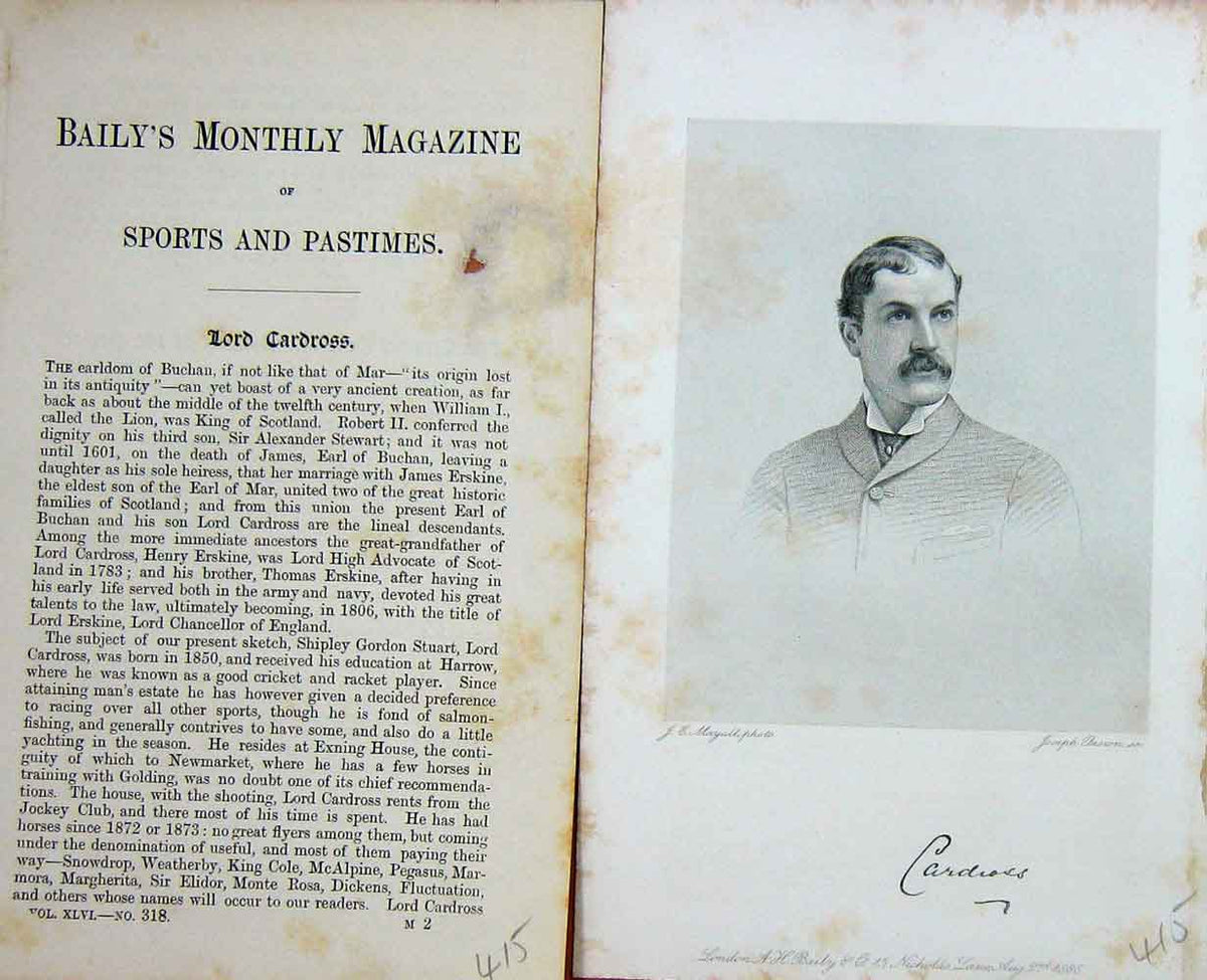 Original Old Antique Print Portrait 1886 Lord Cardross Earldom Buchan Victorian