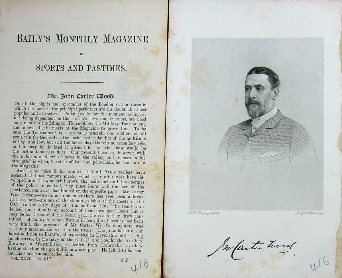 Original Old Antique Print Portrait 1885 Mr John Charter Wood Sportsman 19th