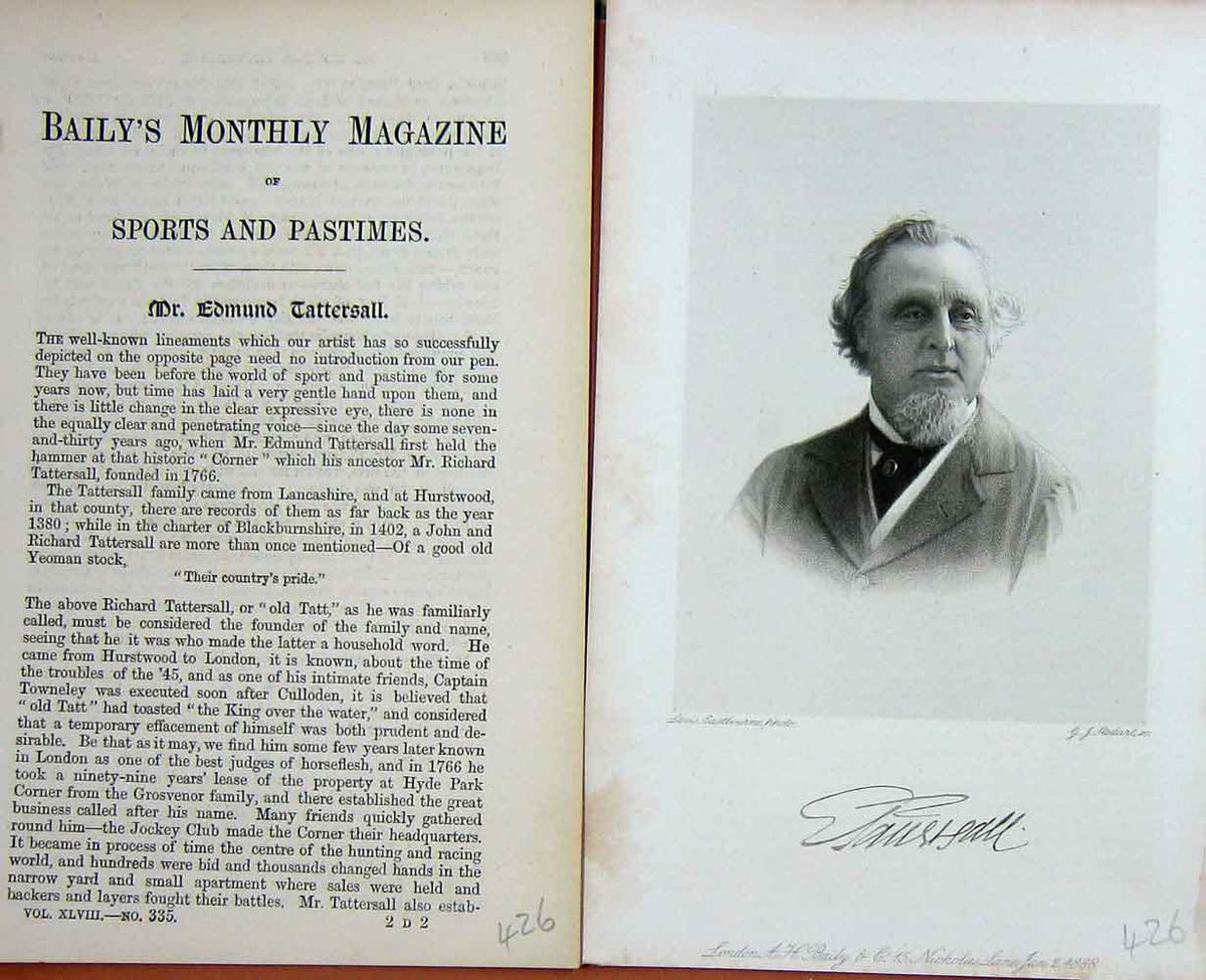Original Old Antique Print Portrait 1888 Mr Edmund Tattersall Lancashire 19th