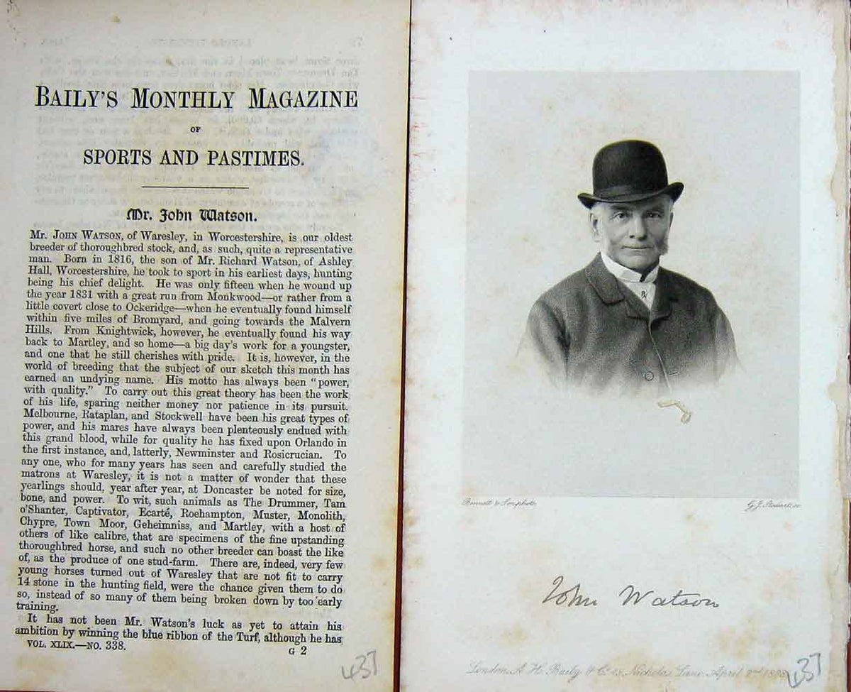 Original Old Antique Print Portrait 1888 Mr John Watson Worcestershire 19th