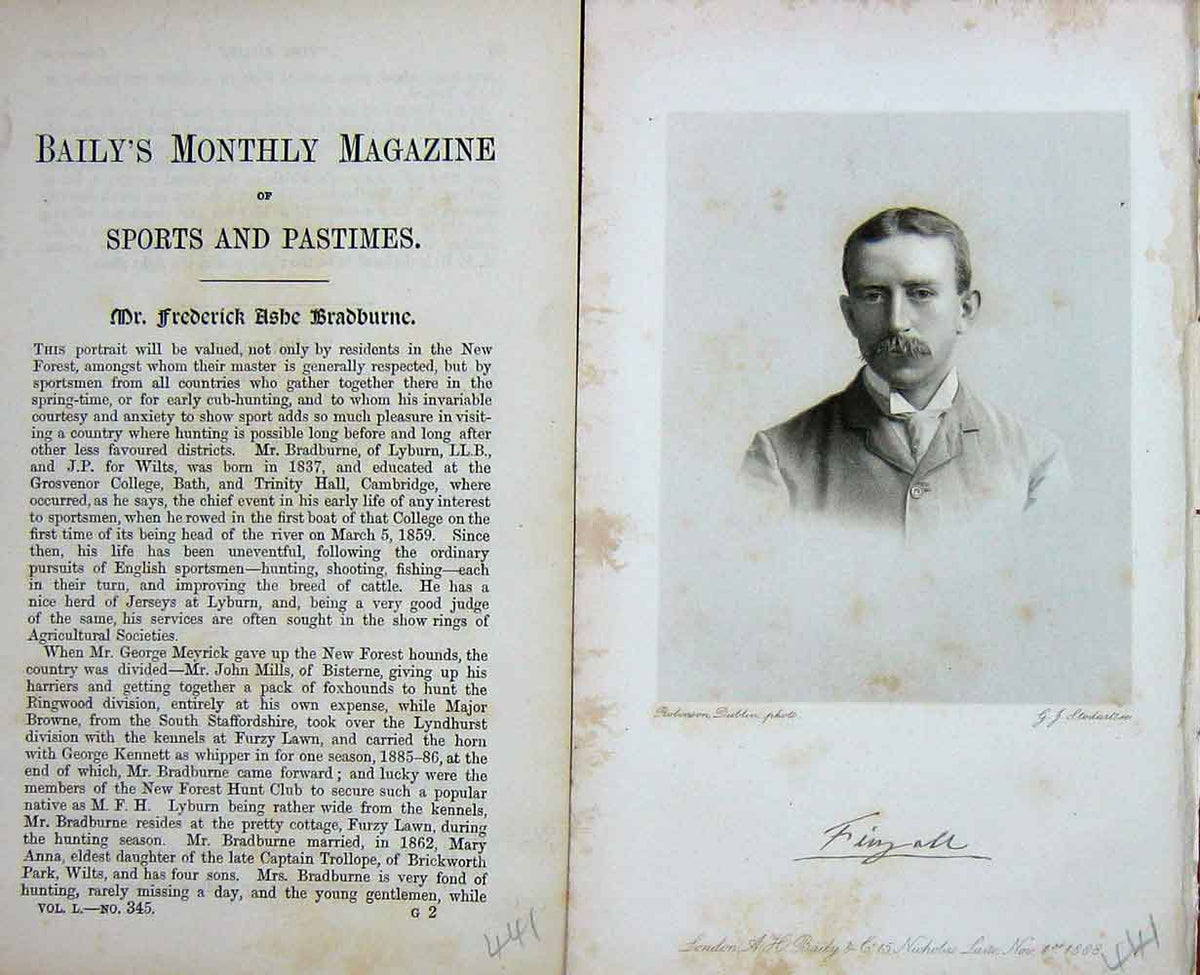 Original Old Antique Print Mr Frederick Bradburne Sports Portrait 1888 19th