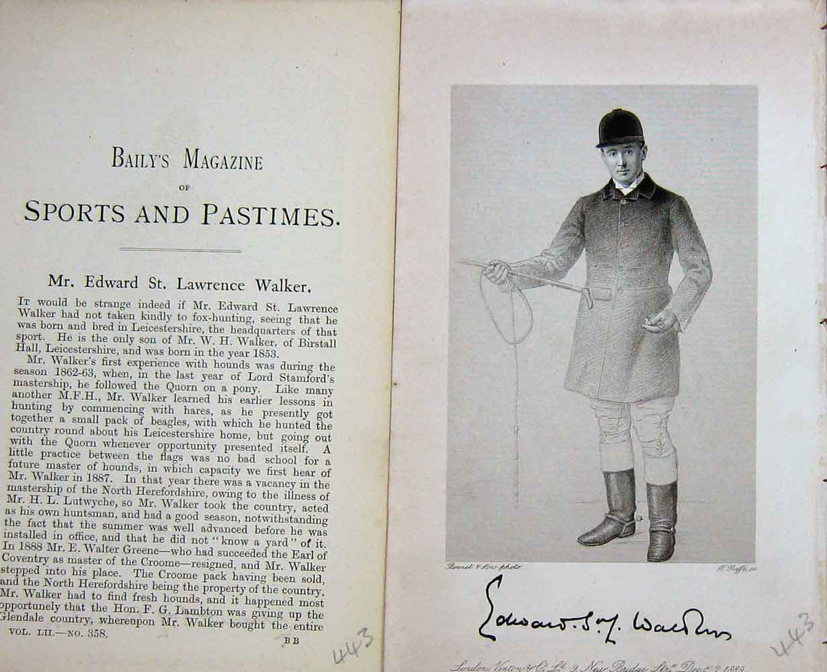 Original Old Antique Print Portrait 1889 Mr Edward St. Lawrence Walker 19th
