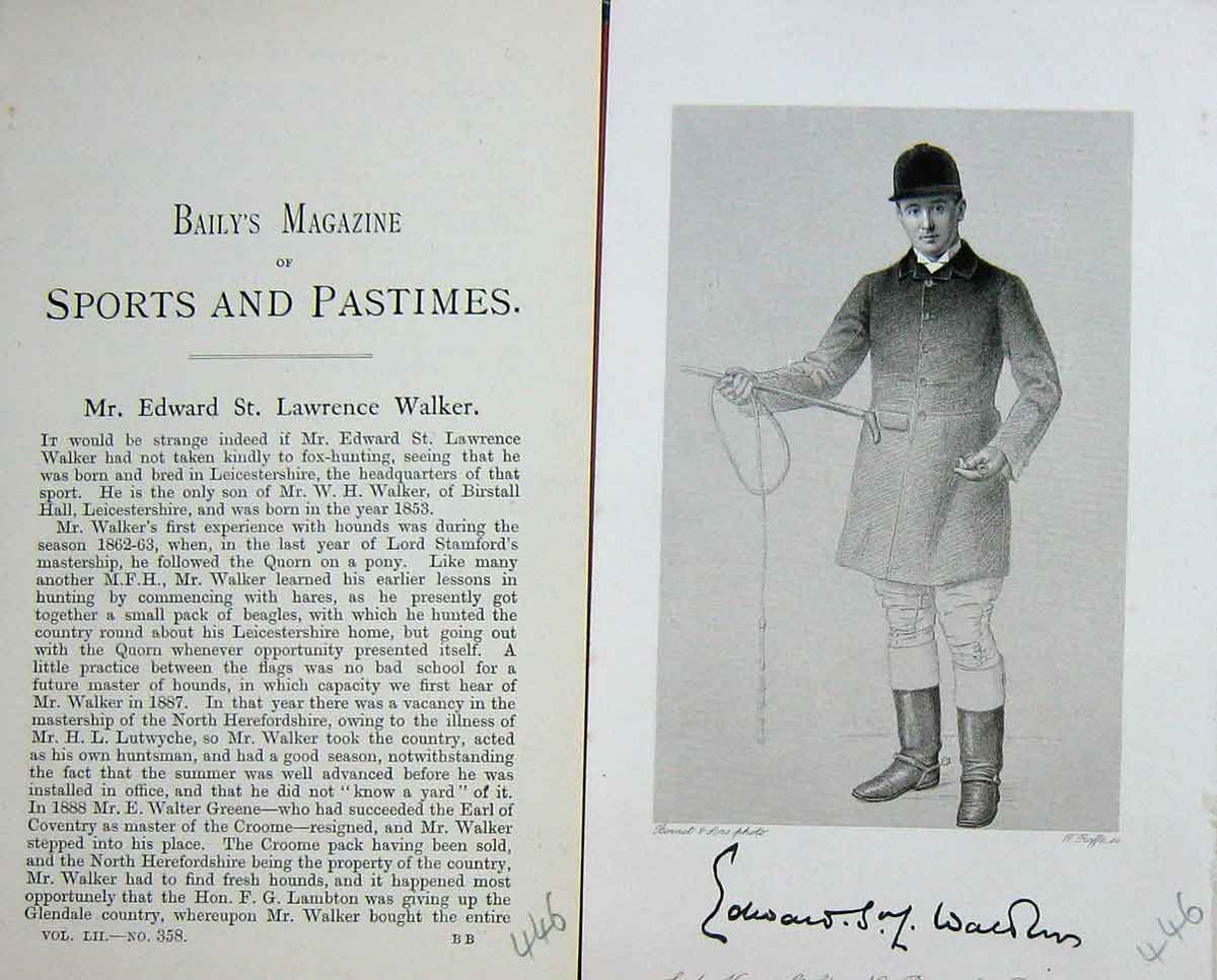 Original Old Antique Print Ref.742 Portrait 1889 Mr Edward St. Lawrence Walker