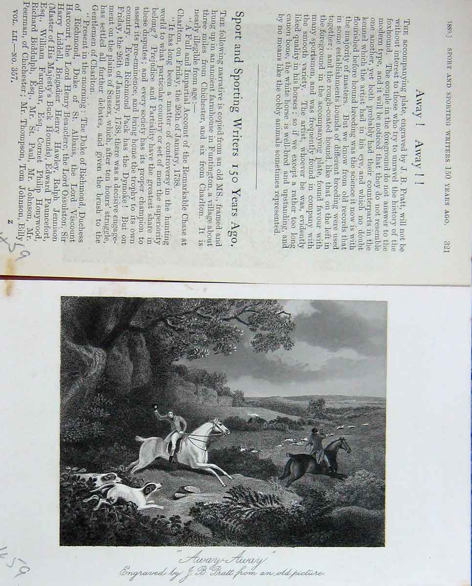 Original Old Antique Print Baily'S Magazine 1889 Horse Hunting Sport Hounds