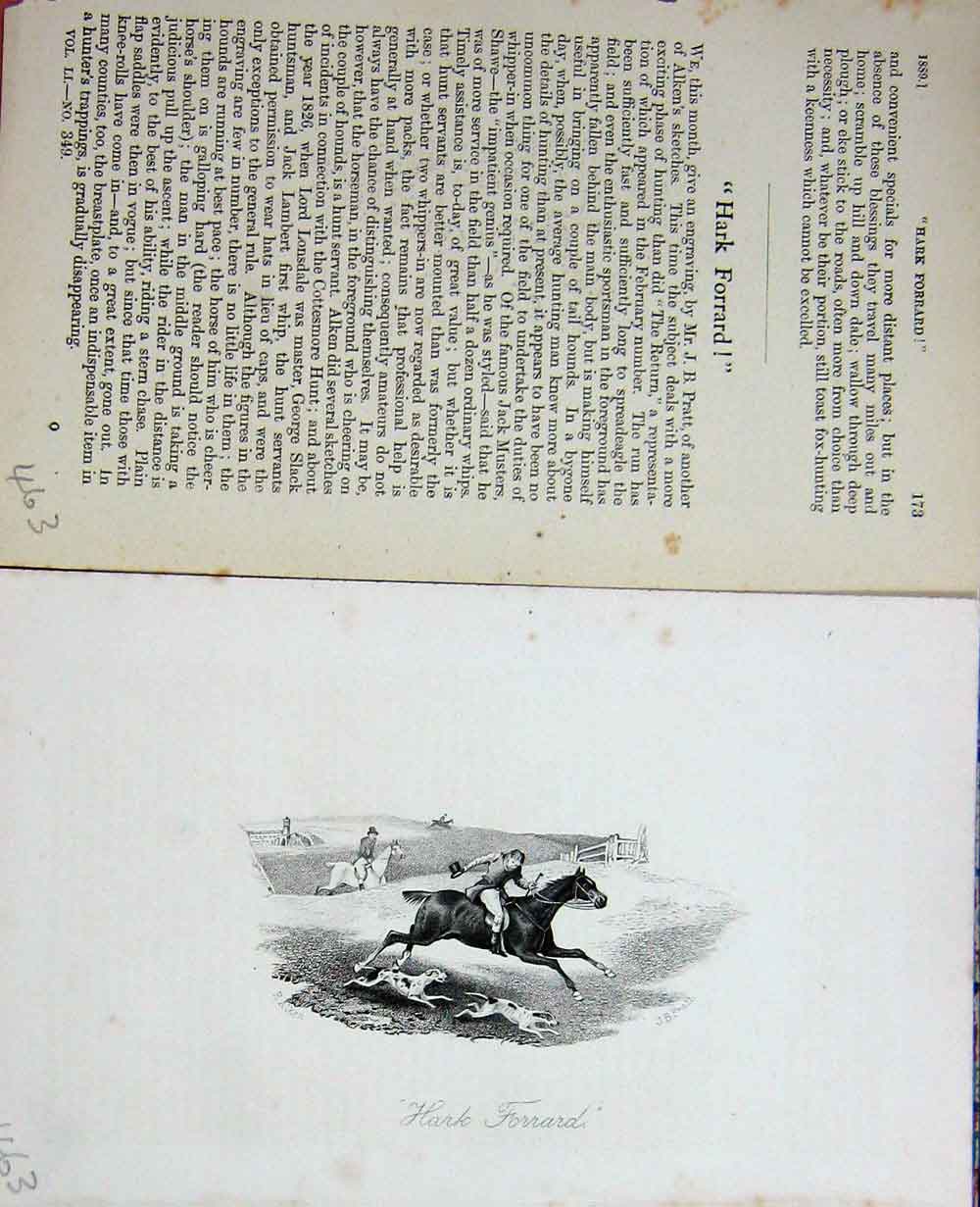 Old Antique Print *743 Baily'S Magazine 1889 Horse Hunting Sport Hounds