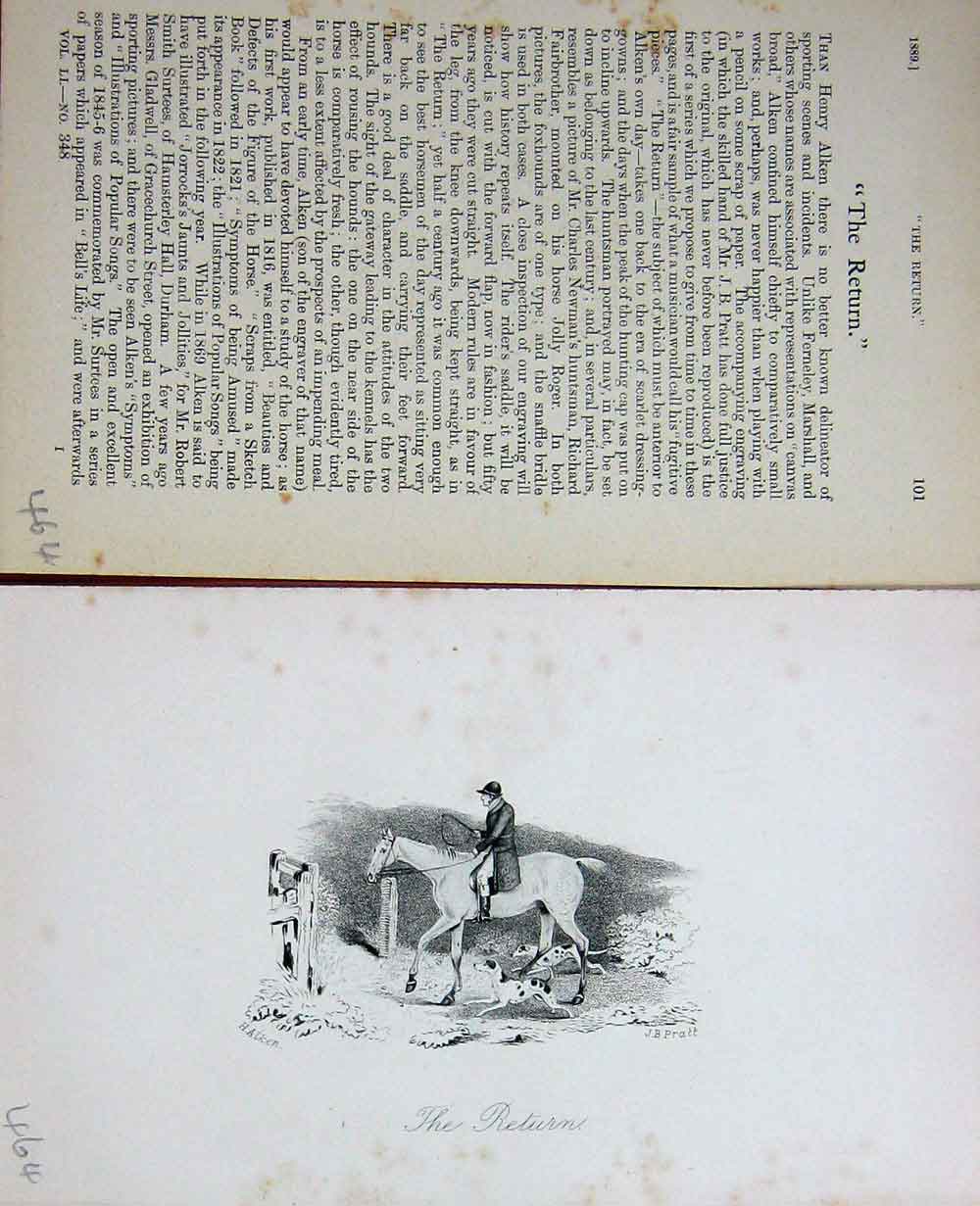 Original Old Antique Print Baily'S Magazine 1889 Horse Huntsman Hounds Hunting