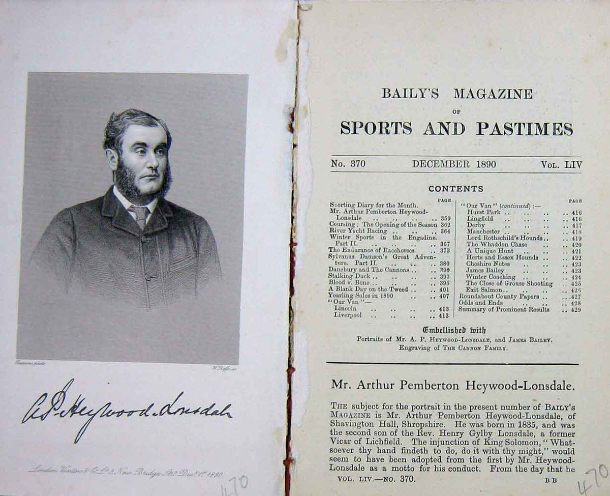 Original Old Antique Print Portrait 1890 Arthur Pemberton Heywood-Lonsdale 19th