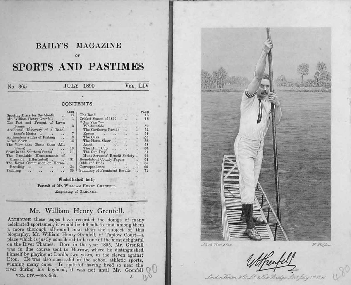 Original Old Antique Print Portrait 1890 Mr William Henry Grenfell Boat 19th