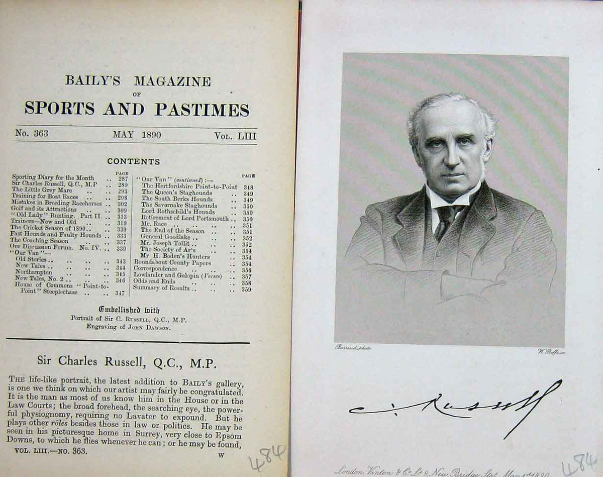 Original Old Antique Print Portrait 1890 Sir Charles Russell Q.C M.P Sport 19th