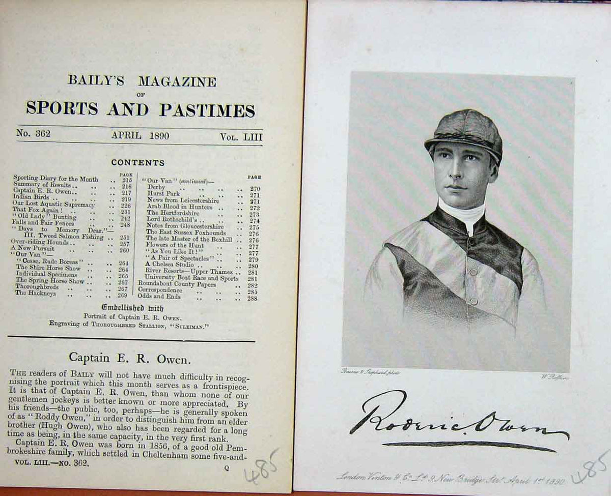 Original Old Antique Print Portrait 1890 Captain E.R Owen Jockey Sport 19th
