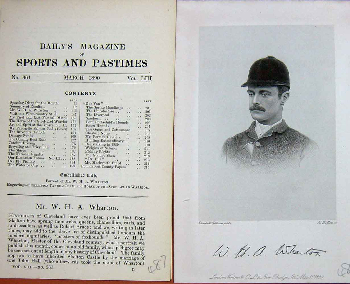 Original Old Antique Print Portrait 1890 Mr W.H.A Wharton Cleveland Sport 19th