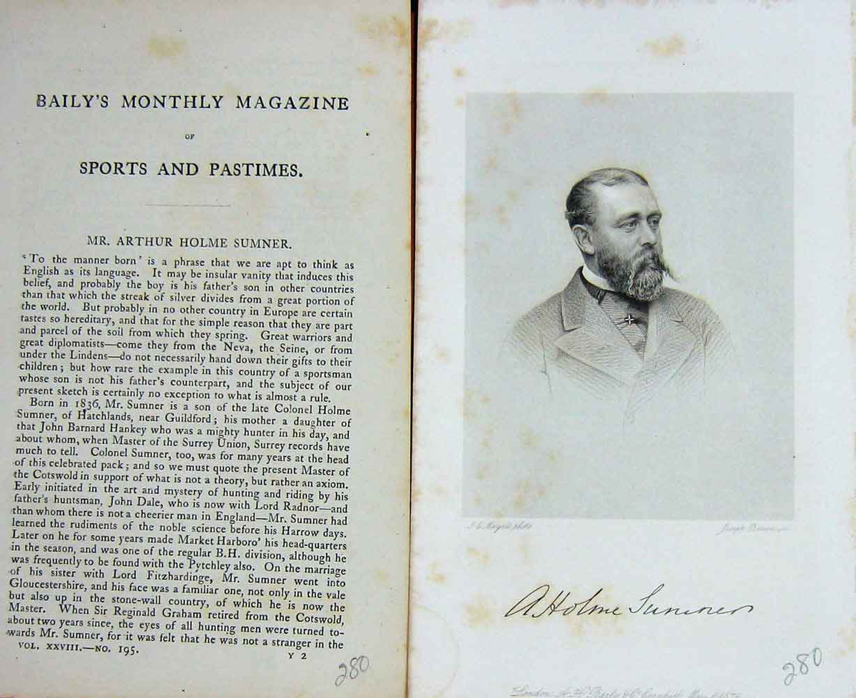 Original Old Antique Print 1876 Mr Arthur Holme Sumner Sportsman Portrait 19th