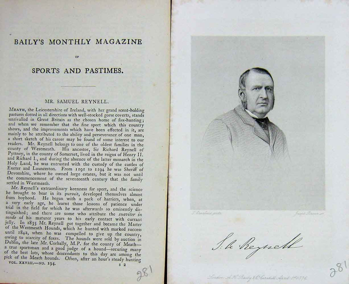Original Old Antique Print Mr Samuel Reynell Sportsman Portrait 1876 Victorian