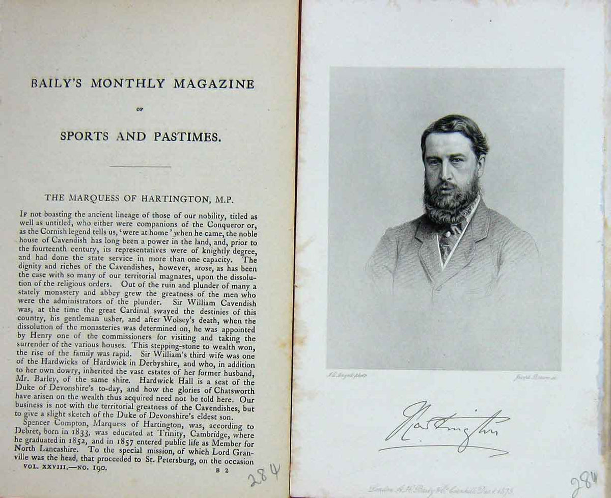 Original Old Antique Print Portrait 1875 Marquess Hartington Spencer Compton