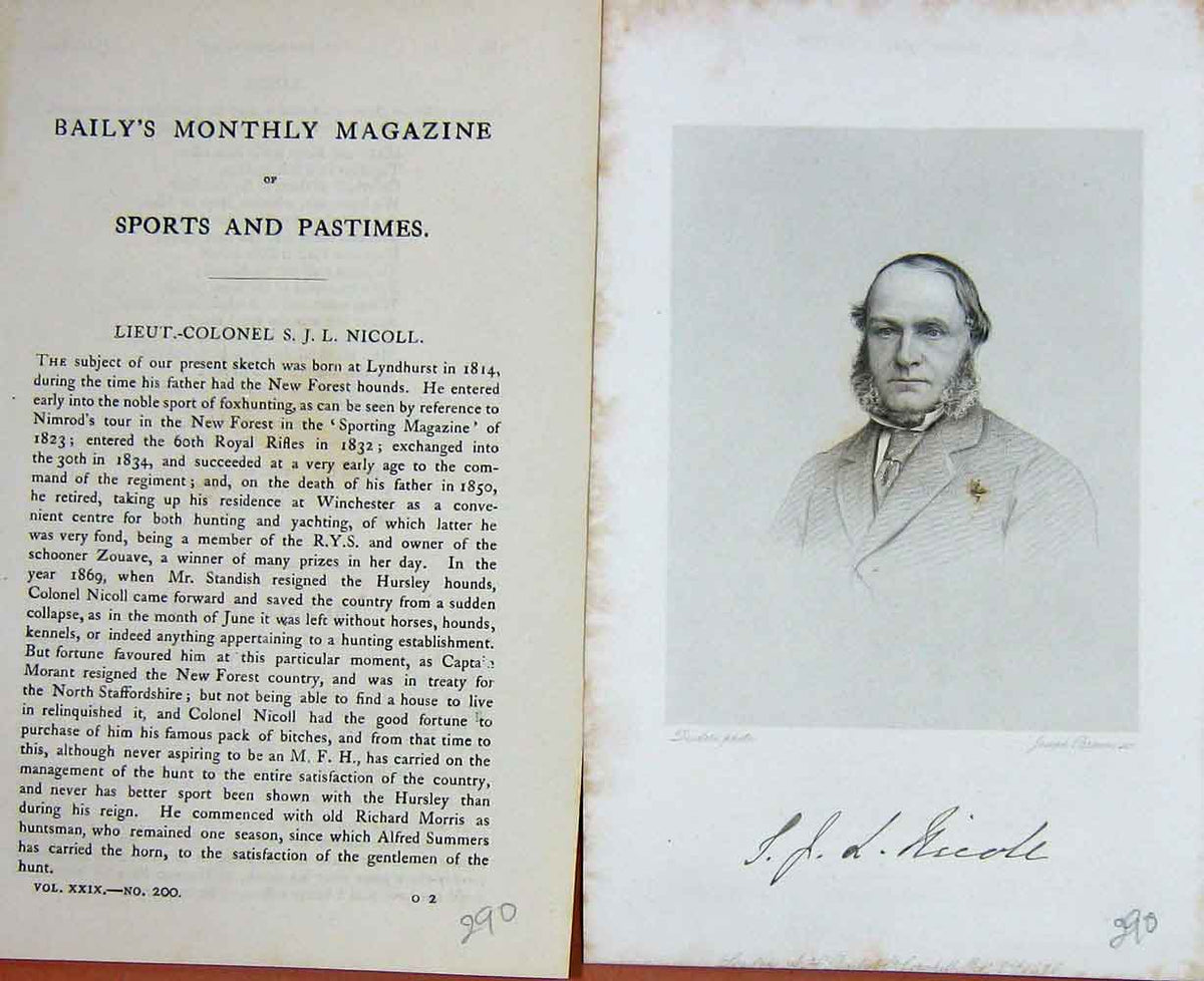 Original Old Antique Print Portrait 1876 Lieut-Colonel S.J.L Nicoll Sports 19th