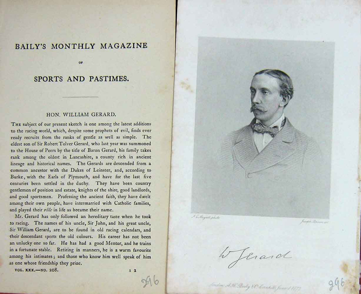 Original Old Antique Print 1877 William Gerard Lancashire Sport Portrait 19th