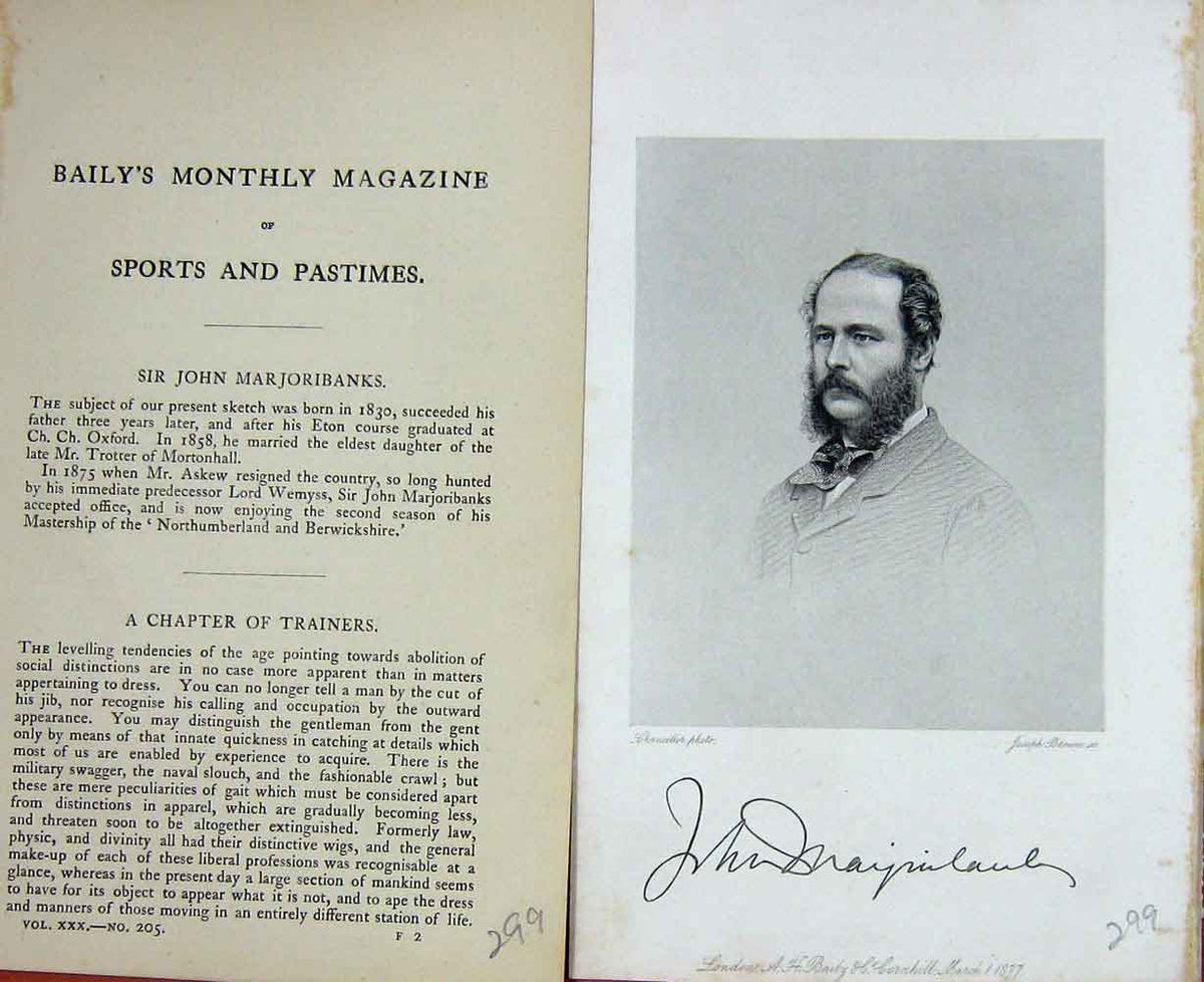 Original Old Antique Print Sir John Marjoriebanks Sportsman Portrait 1877 19th