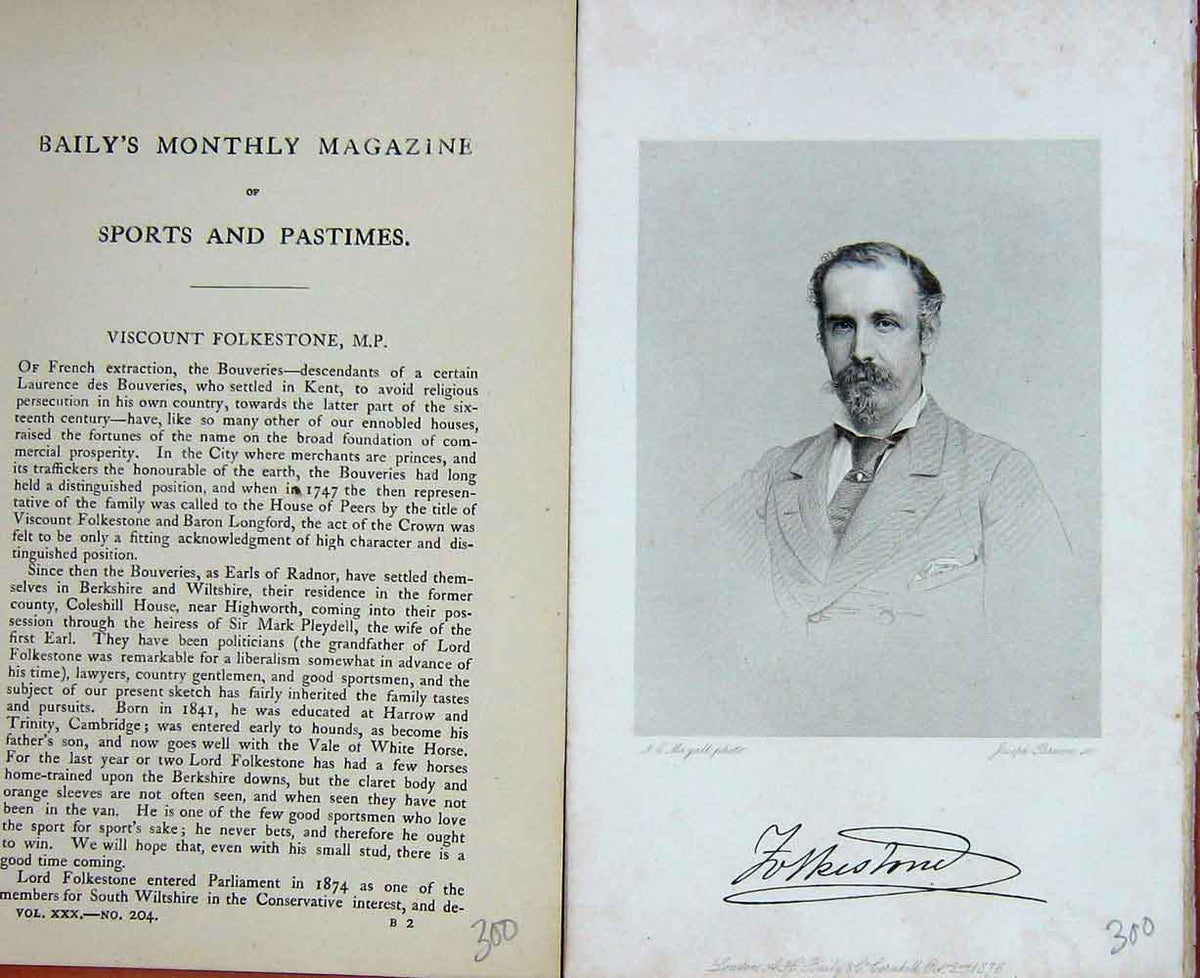 Original Old Antique Print Portrait 1876 Viscount Folkestone Parliament 19th