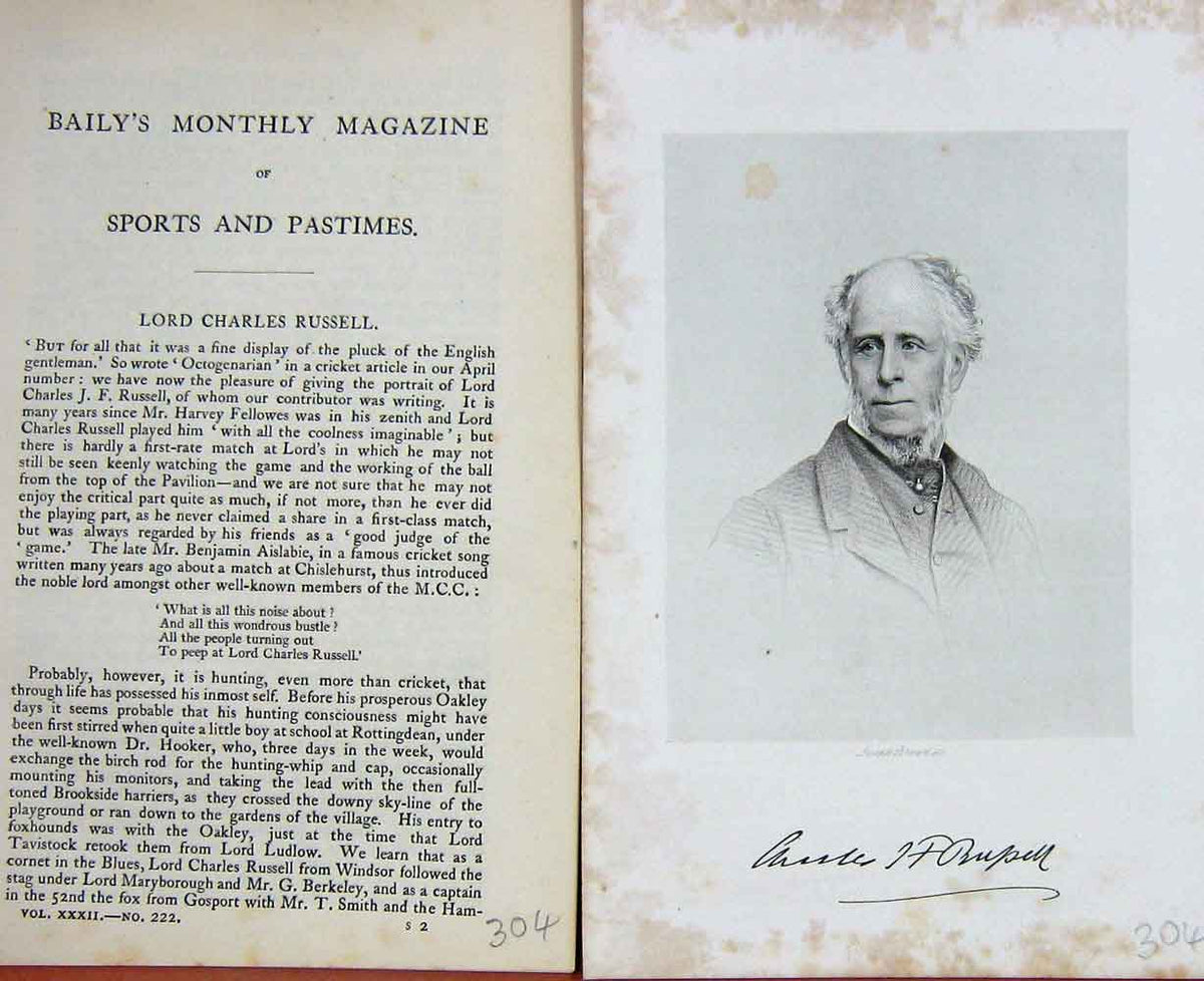 Original Old Antique Print Lord Charles Russell Sportsman Portrait 1878 19th