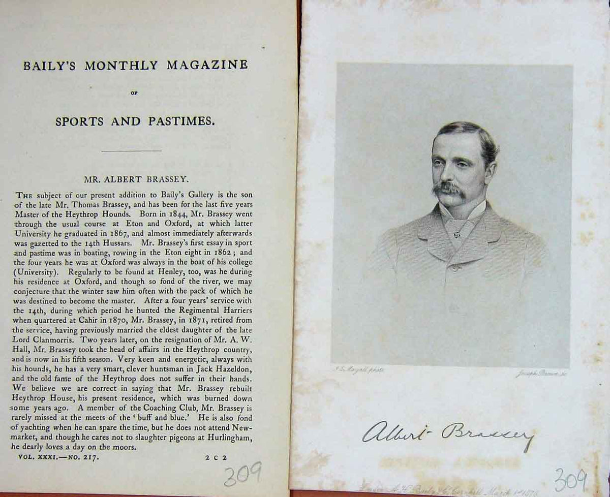 Original Old Antique Print Portrait 1878 Mr Albert Brassey Sportsman Victorian