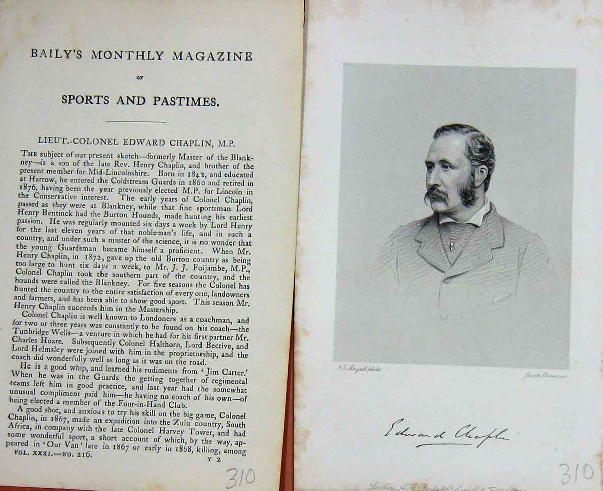 Original Old Antique Print Lieut-Colonel Edward Chaplin M.P Portrait 1878 19th