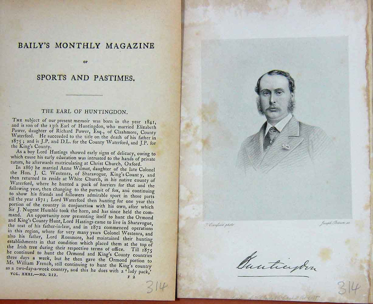 Original Old Antique Print Earl Huntingdon Sportsman Portrait 1877 Victorian