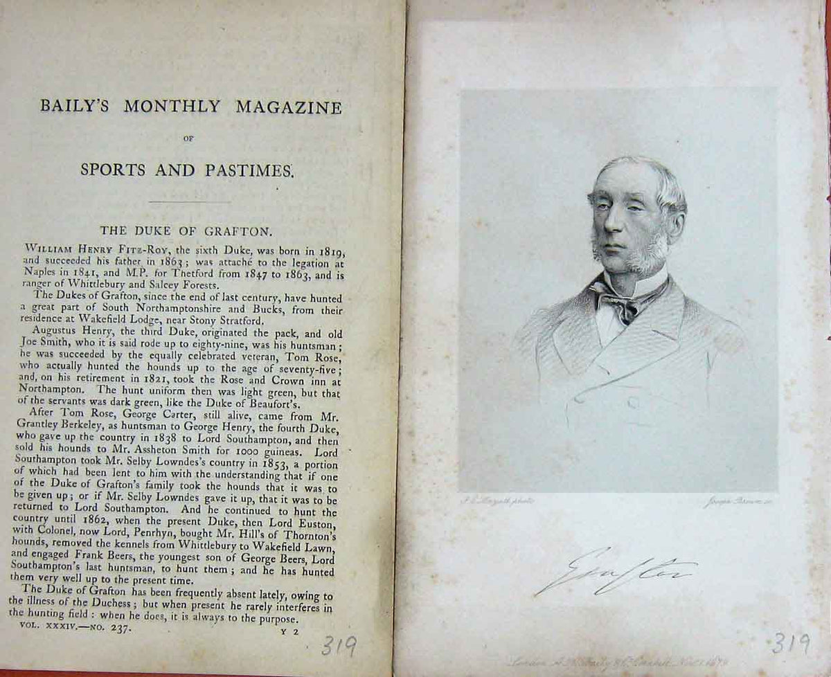 Original Old Antique Print Duke Grafton William Fitz-Roy Portrait 1879 19th