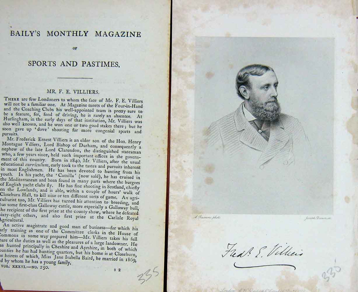 Original Old Antique Print 1880 Mr Frederick Ernest Villiers Portrait Victorian