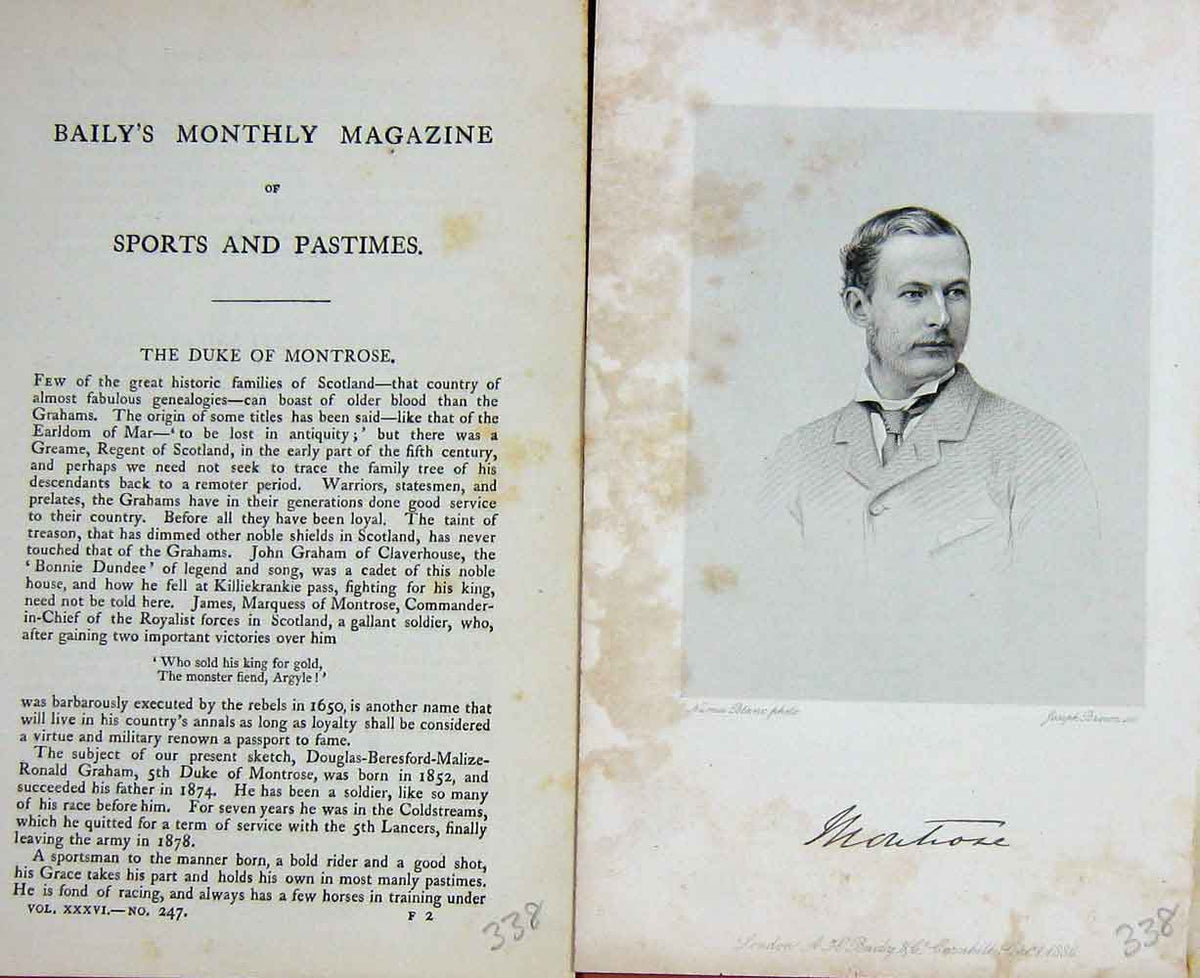 Original Old Antique Print Portrait 1880 Graham Duke Montrose Sportsman 19th