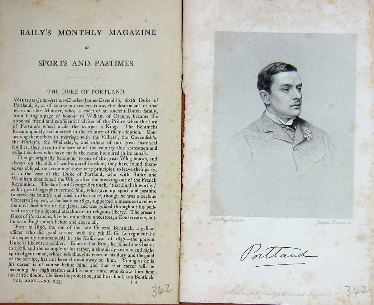 Original Old Antique Print 1880 Duke Portland William Cavendish Portrait 19th