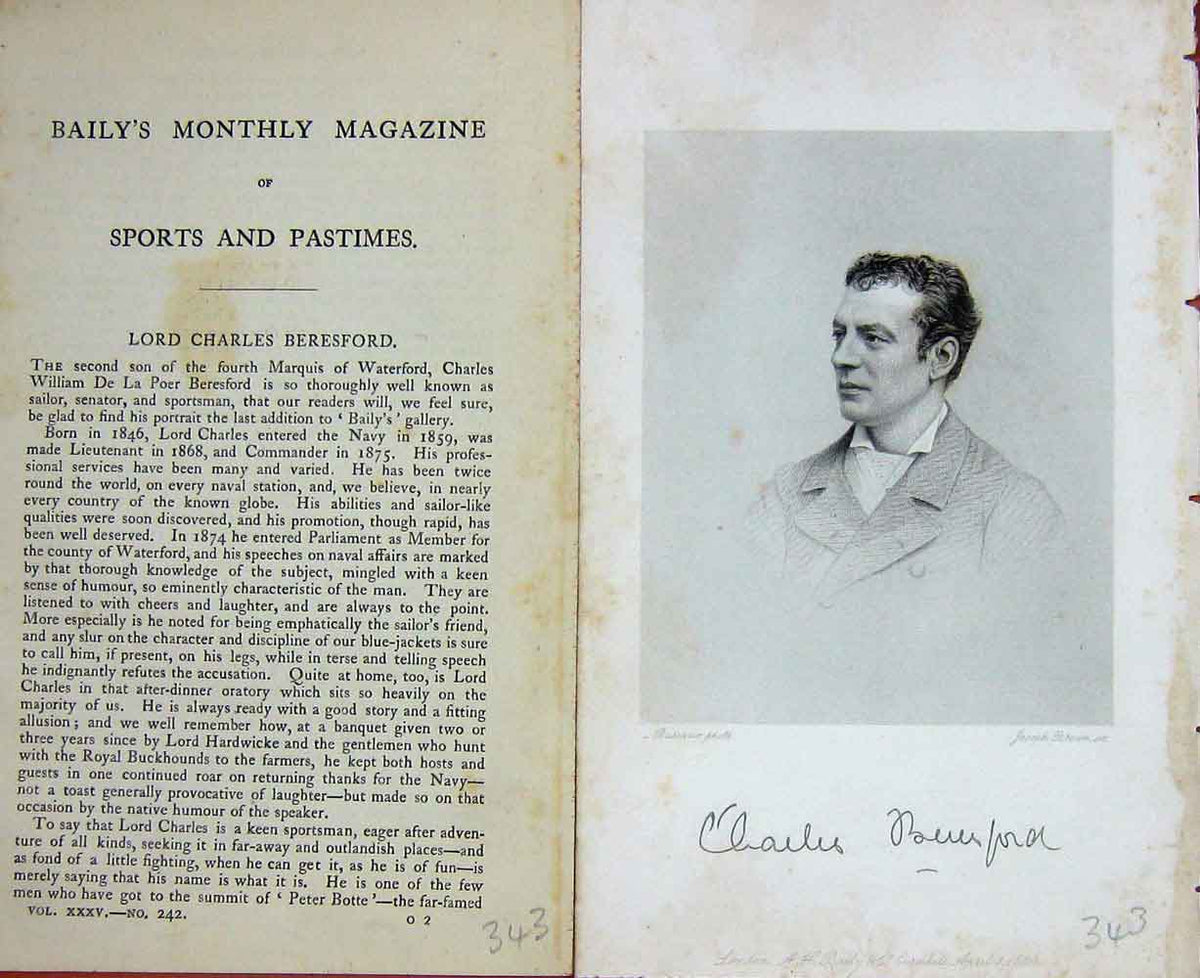 Original Old Antique Print Portrait 1880 Lord Charles William Beresford 19th