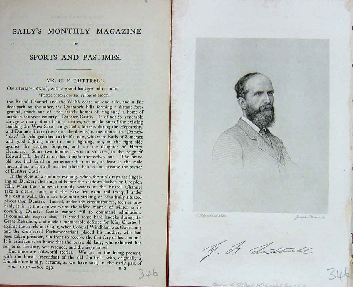Original Old Antique Print Portrait 1880 Mr G. F. Luttrell Sportsman Sport 19th