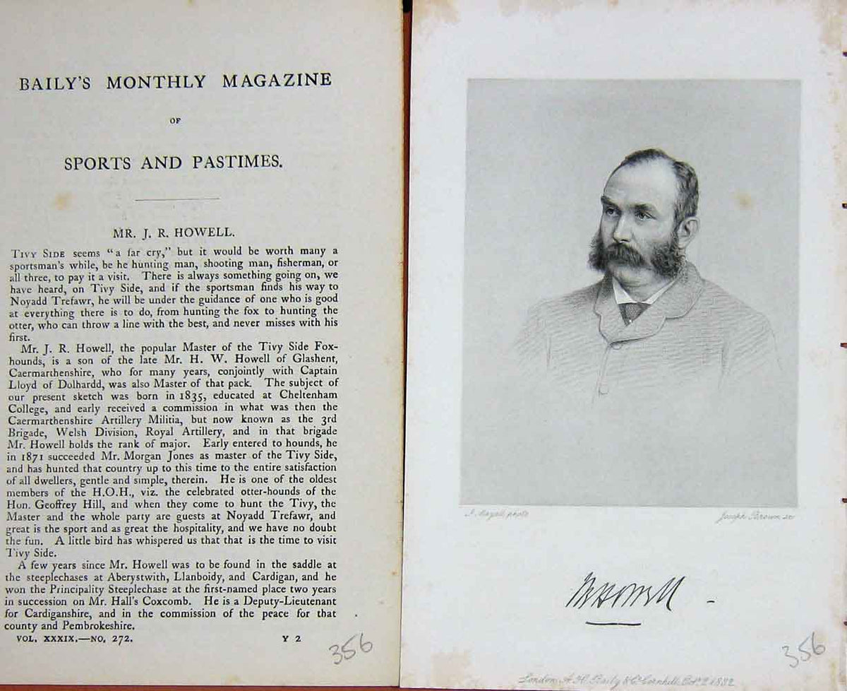 Original Old Antique Print Portrait 1882 Mr J. R. Howell Master Tivy Hunt 19th