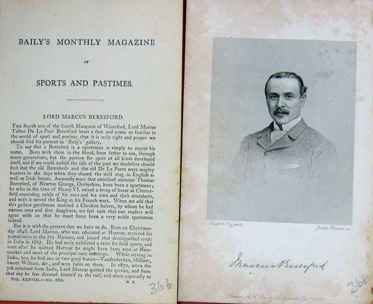 Original Old Antique Print Lord Marcus Beresford Sportsman Portrait 1881 19th