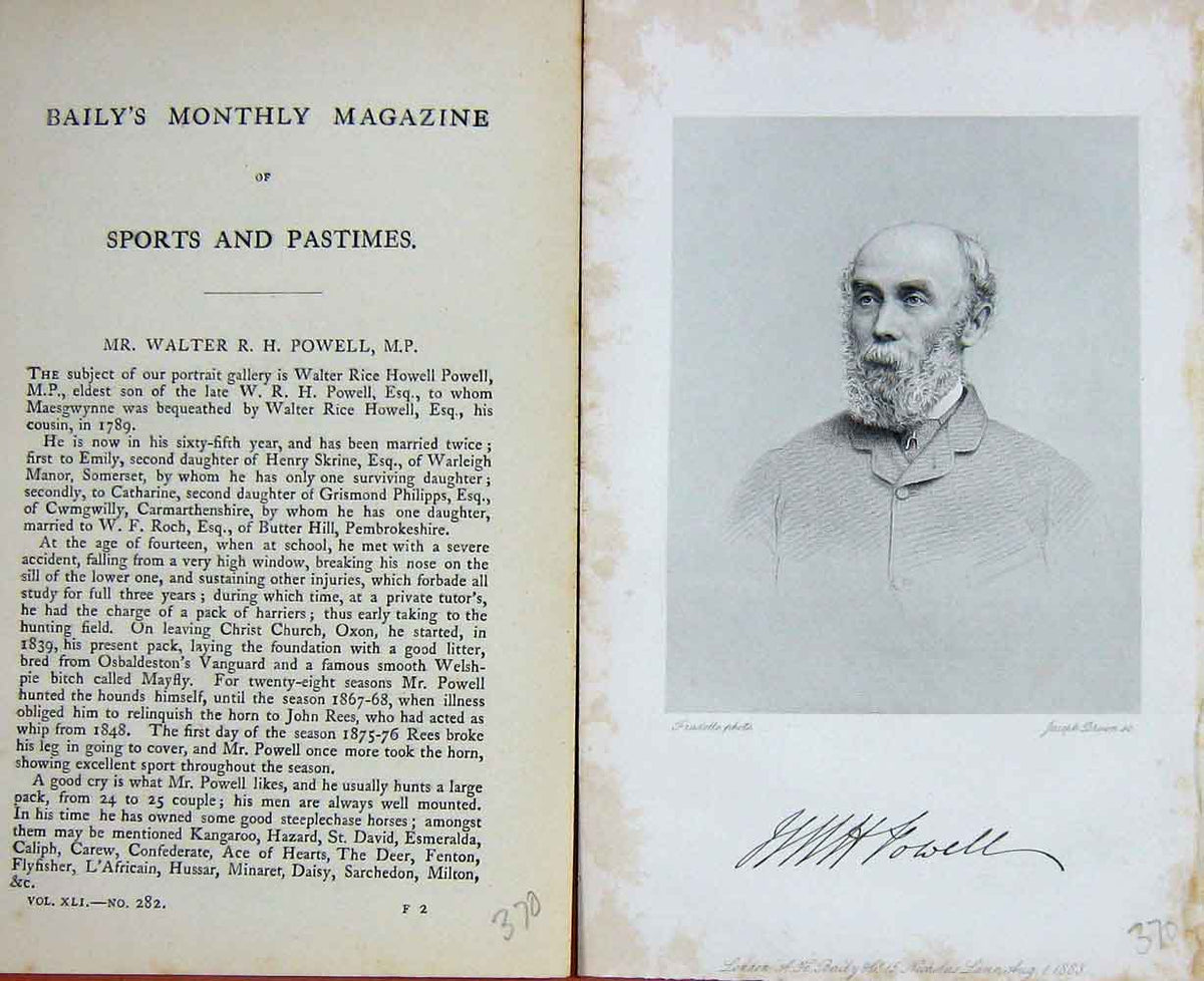 Original Old Antique Print Portrait 1883 Mr Walter R.H Powell Sportsman 19th