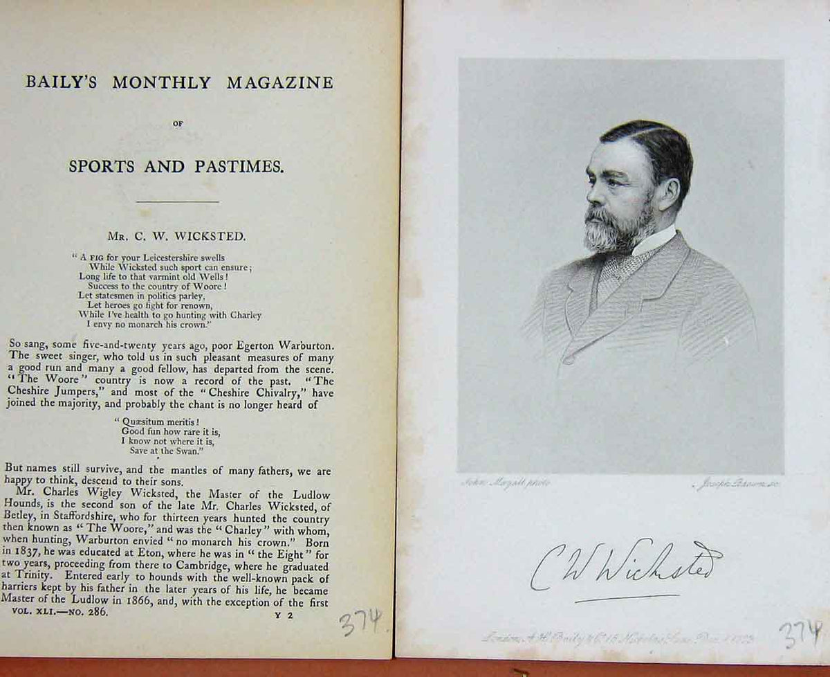 Original Old Antique Print Portrait 1883 Mr Charles Wigley Wicksted Sports 19th
