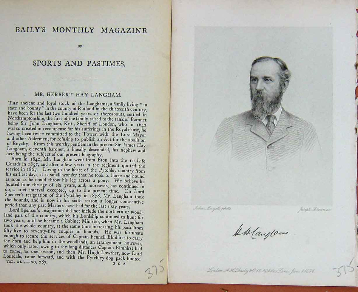 Original Old Antique Print Portrait 1884 Mr Herbert Hay Langham Sportsman 19th