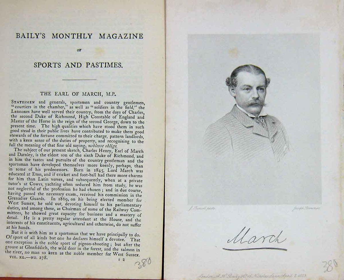 Original Old Antique Print Earl March Sportsman Huntsman Portrait 1883 19th
